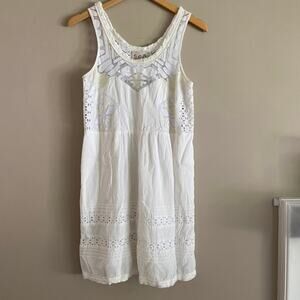Sea NY White Eyelet Embroidered Panel Sleeveless Tank Silk Dress Size 4